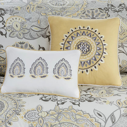 Coastal Yellow Medallion Floral Comforter Set - Cotton Isla 8PCS