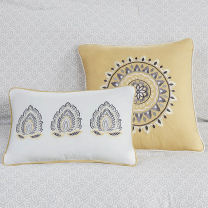 Coastal Yellow Medallion Floral Comforter Set - Cotton Isla 8PCS
