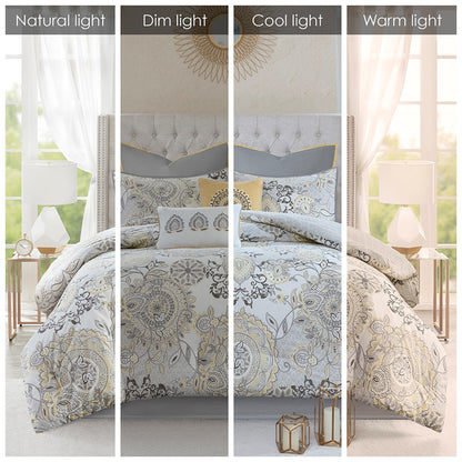 Coastal Yellow Medallion Floral Comforter Set - Cotton Isla 8PCS