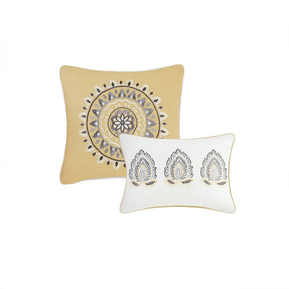 Coastal Yellow Medallion Floral Comforter Set - Cotton Isla 8PCS