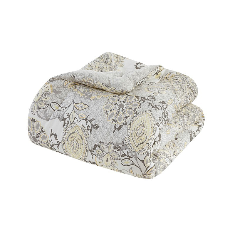 Coastal Yellow Medallion Floral Comforter Set - Cotton Isla 8PCS