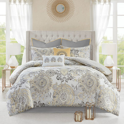 Coastal Yellow Medallion Floral Comforter Set - Cotton Isla 8PCS