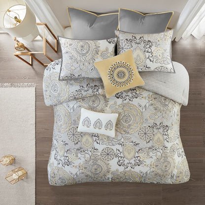 Coastal Yellow Medallion Floral Comforter Set - Cotton Isla 8PCS