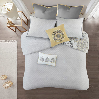 Coastal Yellow Medallion Floral Comforter Set - Cotton Isla 8PCS