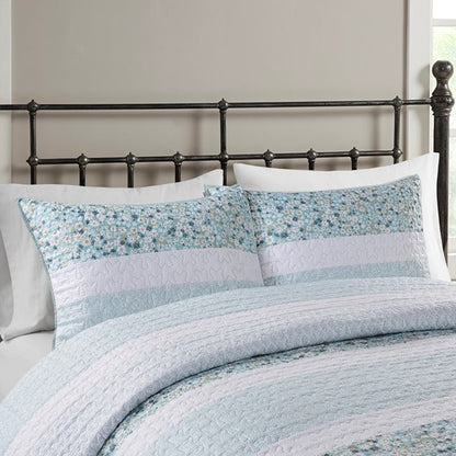 Coastal Shabby Chic Seersucker Aqua Quilt Set