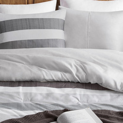 Comfort Spaces Owain Stripe Textured Print Comforter Set - Black And Grey Bedding Set - Quahog Bay Bedding