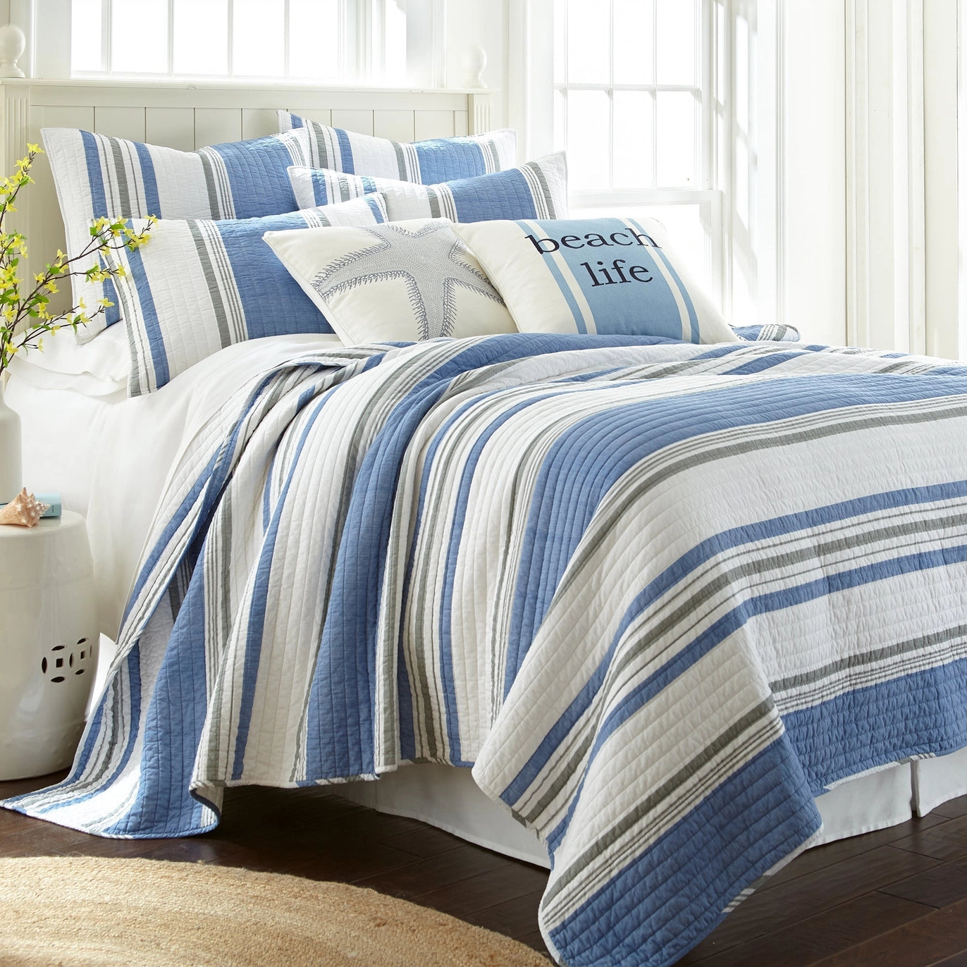 St Bart Stripe Embroidered Star Fish Pillow - Quahog Bay Bedding