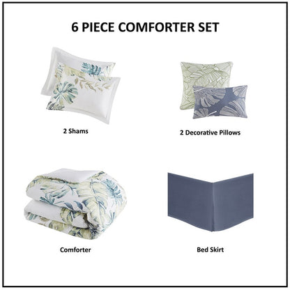 Lorelai Tropical Coastal 100% Cotton 6PC Comforter Set