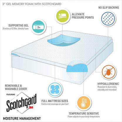 3" Cooling Gel Memory Foam Mattress Topper