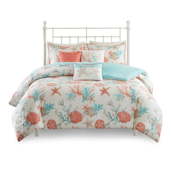 Madison Park Pebble Beach 6 Piece Cotton Sateen Duvet Cover Set - Coral