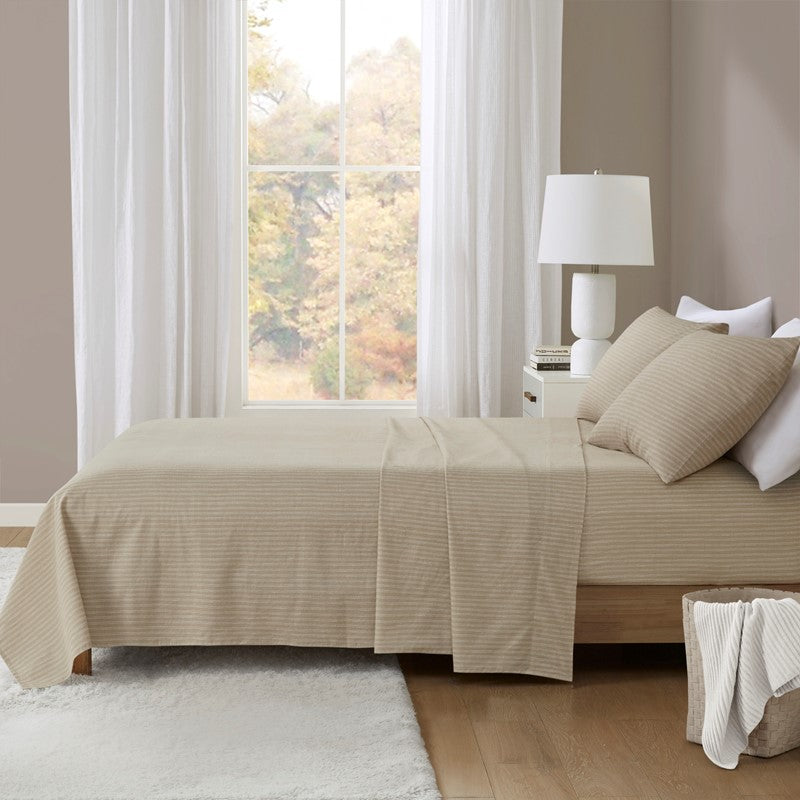 Sleep Philosophy Flannel Sheet Set – Beige/White Stripes | 100% Cotton