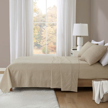Sleep Philosophy Flannel Sheet Set – Beige/White Stripes | 100% Cotton