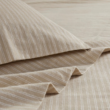 Sleep Philosophy Flannel Sheet Set – Beige/White Stripes | 100% Cotton