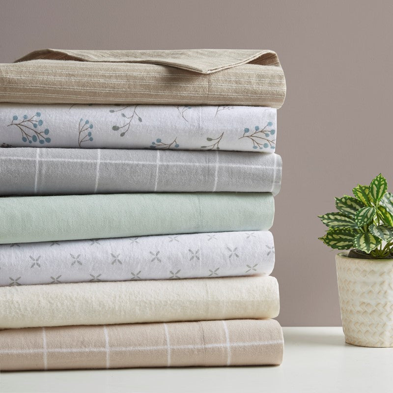 Sleep Philosophy Flannel Sheet Set – Beige/White Stripes | 100% Cotton