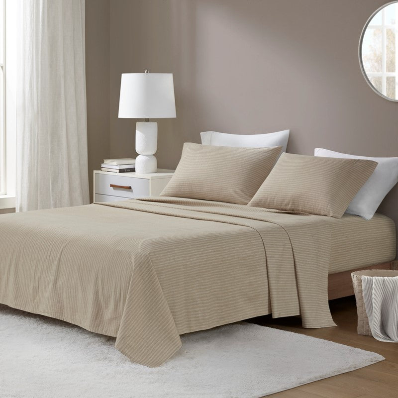 Sleep Philosophy Flannel Sheet Set – Beige/White Stripes | 100% Cotton