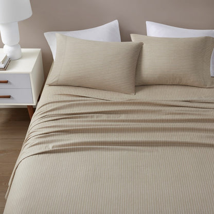 Sleep Philosophy Flannel Sheet Set – Beige/White Stripes | 100% Cotton
