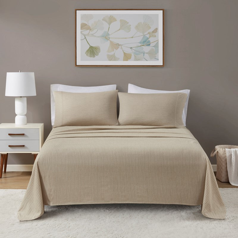 Sleep Philosophy Flannel Sheet Set – Beige/White Stripes | 100% Cotton