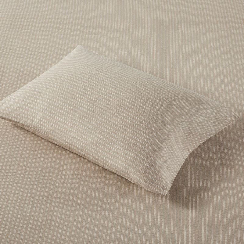 Sleep Philosophy Flannel Sheet Set – Beige/White Stripes | 100% Cotton