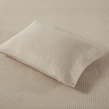 Sleep Philosophy Flannel Sheet Set – Beige/White Stripes | 100% Cotton