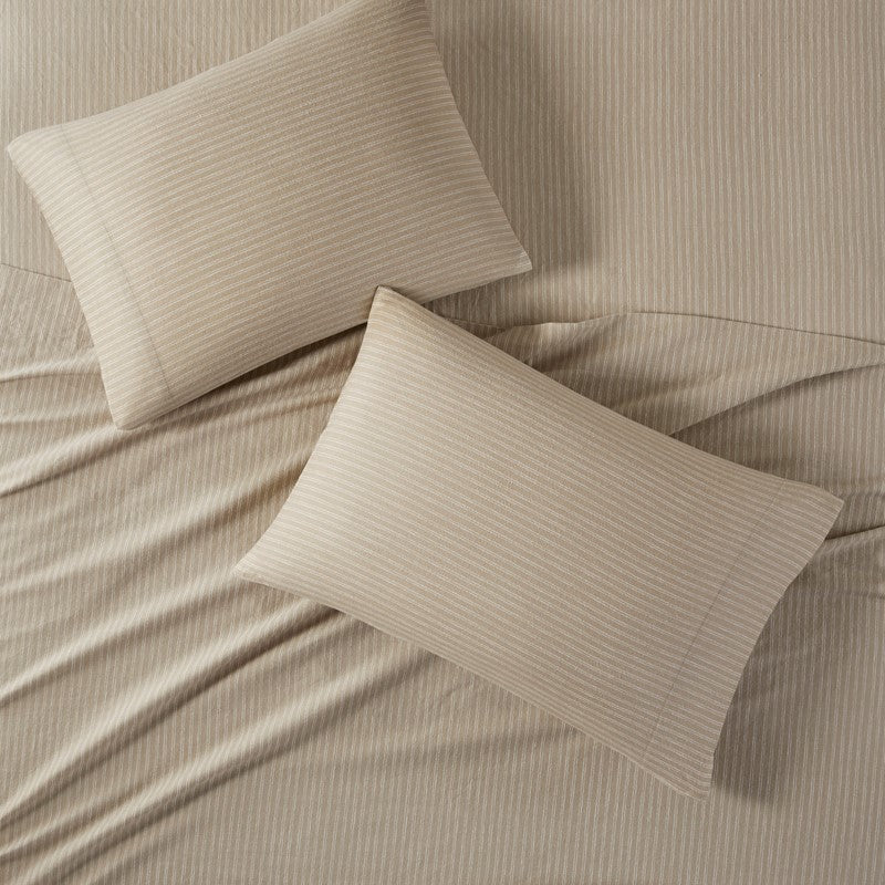 Sleep Philosophy Flannel Sheet Set – Beige/White Stripes | 100% Cotton