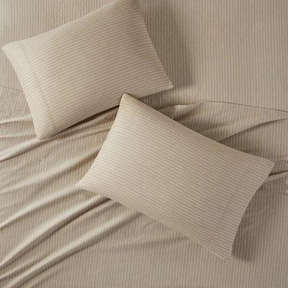 Sleep Philosophy Flannel Sheet Set – Beige/White Stripes | 100% Cotton