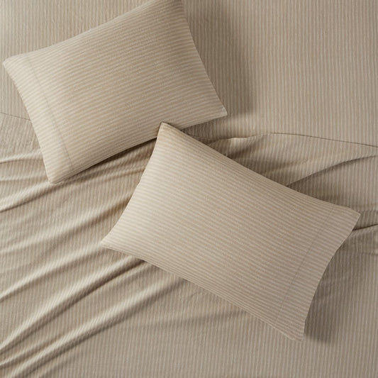 Sleep Philosophy Flannel Sheet Set – Beige/White Stripes | 100% Cotton