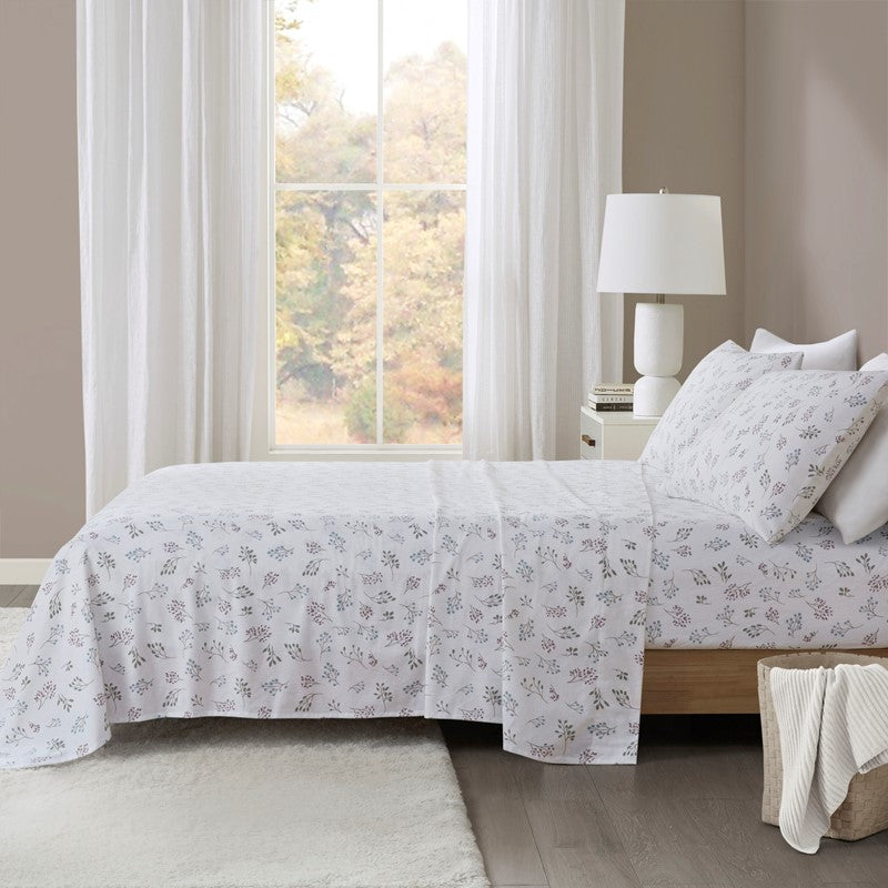 Sleep Philosophy Flannel Sheet Set – White Tossed Botanical | 100% Cotton  | Floral