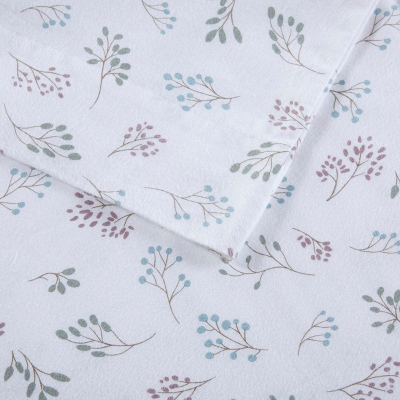 Sleep Philosophy Flannel Sheet Set – White Tossed Botanical | 100% Cotton  | Floral