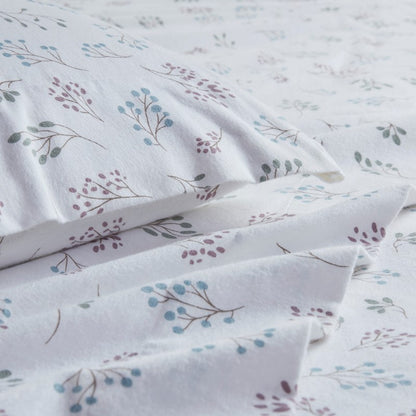 Sleep Philosophy Flannel Sheet Set – White Tossed Botanical | 100% Cotton  | Floral