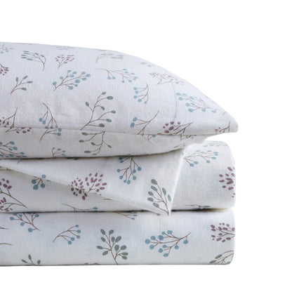 Sleep Philosophy Flannel Sheet Set – White Tossed Botanical | 100% Cotton  | Floral