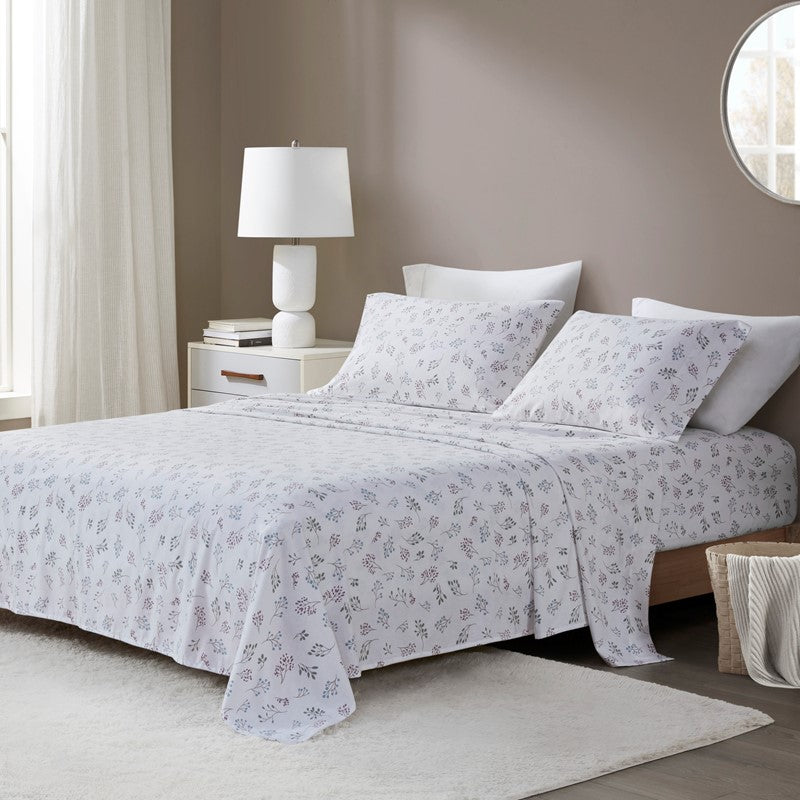 Sleep Philosophy Flannel Sheet Set – White Tossed Botanical | 100% Cotton  | Floral