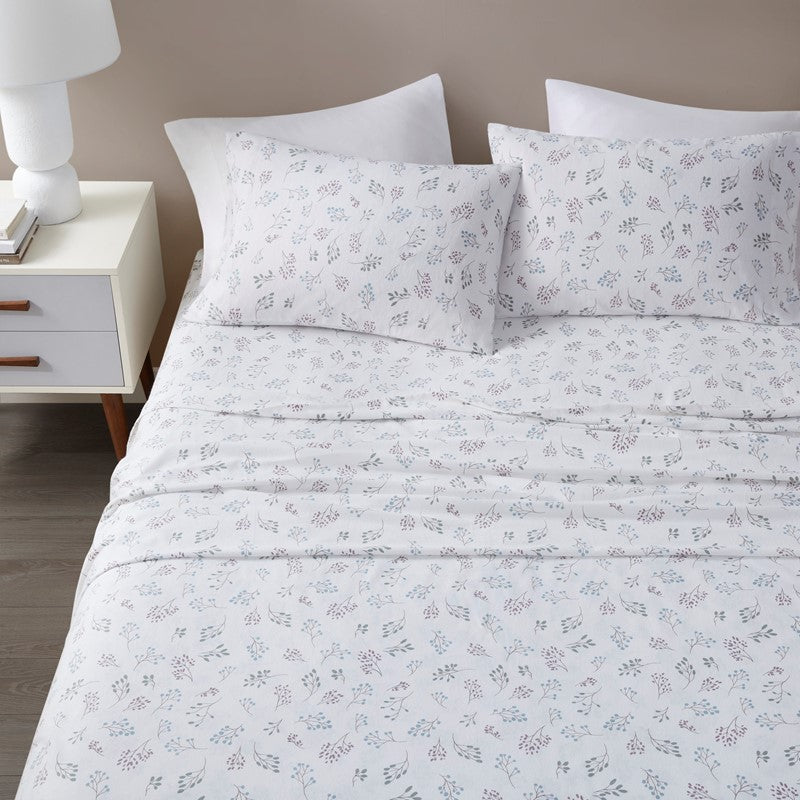 Sleep Philosophy Flannel Sheet Set – White Tossed Botanical | 100% Cotton  | Floral