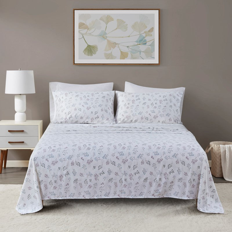 Sleep Philosophy Flannel Sheet Set – White Tossed Botanical | 100% Cotton  | Floral