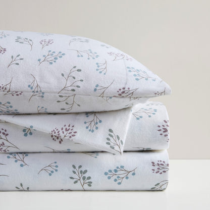 Sleep Philosophy Flannel Sheet Set – White Tossed Botanical | 100% Cotton  | Floral