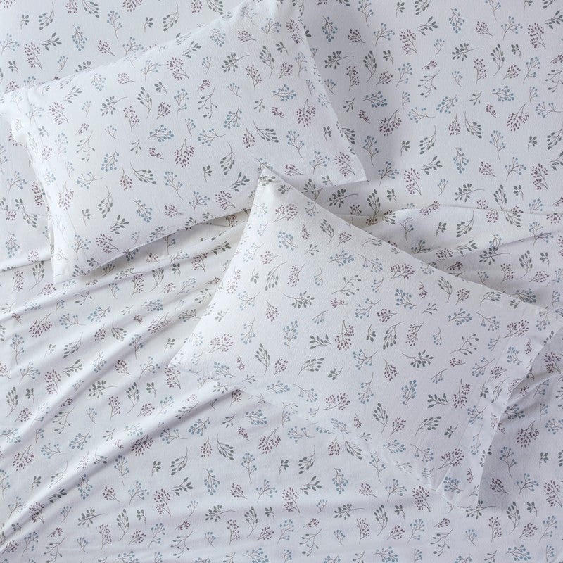 Sleep Philosophy Flannel Sheet Set – White Tossed Botanical | 100% Cotton  | Floral
