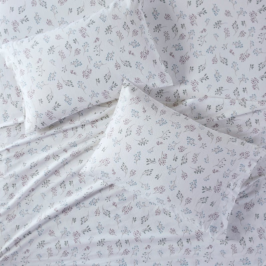 Sleep Philosophy Flannel Sheet Set – White Tossed Botanical | 100% Cotton  | Floral
