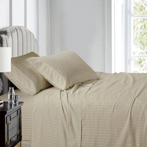 Egyptian Linens 608TC 100% Cotton Split King Stripe Adjustable Bed Sheets - Quahog Bay Bedding