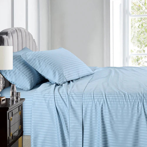 Egyptian Linens 608TC 100% Cotton Split King Stripe Adjustable Bed Sheets - Quahog Bay Bedding