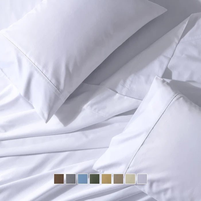 Egyptian Linens Split Top King Sheet Set 650TC Cotton Blend Wrinkle Free - Fitted Sheet With Wings - Quahog Bay Bedding