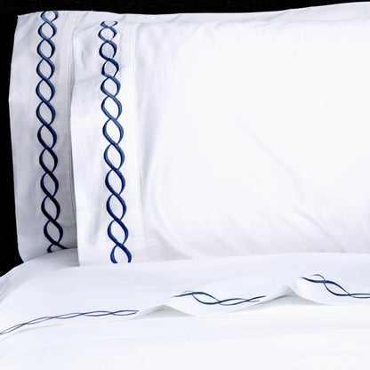 Luxury Coastal And Nautical 600TC 100% Cotton Rope Embroidered Sheet Set