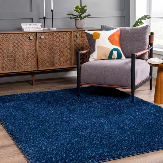 Faina Solid Dark Blue Shag Rug Washable - Quahog Bay Bedding