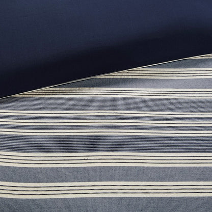 Nautical Comforter Set - Navy and Ivory Jacquard Stripe