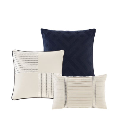 Nautical Comforter Set - Navy and Ivory Jacquard Stripe