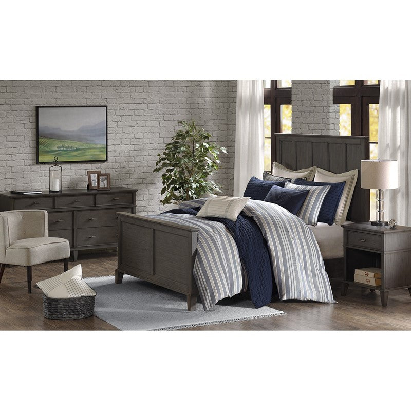 Nautical Comforter Set - Navy and Ivory Jacquard Stripe