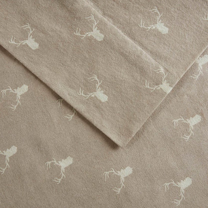 New! Woolrich 100% Cotton Printed Flannel Sheet Set - Stag Head