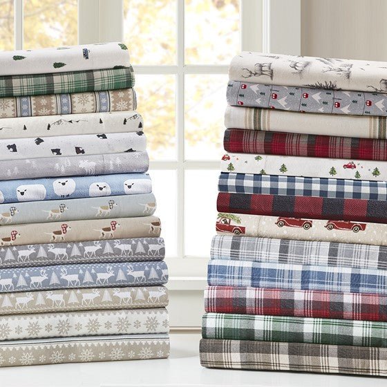 Woolrich 100% Cotton Printed Flannel Sheet Set - Tan Plaid - Quahog Bay Bedding
