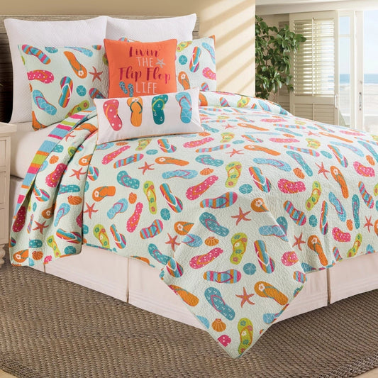 Flip Flops Coastal Quilt Set - Lightweight Microfiber - 3PC