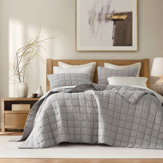 Harbor House Luxury French Flax Linen Garment Washed Quilt Set - Grey