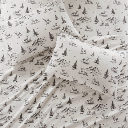 Woolrich 100% Cotton Printed Flannel Sheet Set - Green Deer Toile