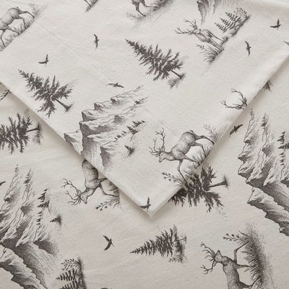 Woolrich 100% Cotton Printed Flannel Sheet Set - Green Deer Toile